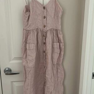 Pink Button-Down Maxi Dress with Pockets
